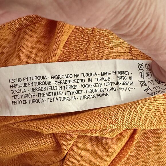 Zara Orange Floral Cap Sleeve Tie‎ Waist Stretch Midi Dress Sz M - Picture 13 of 16